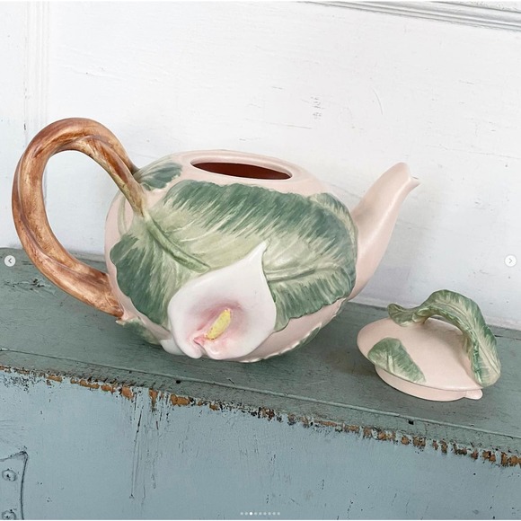 Vintage Teapot Calla Lily Fitz Floyd Emboss Hand-Painted Flower Japan 42oz 1987 - Picture 3 of 9